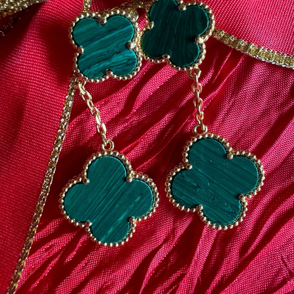 Clover Malachite Clover Stud Dangle Earrings 925 … - image 4